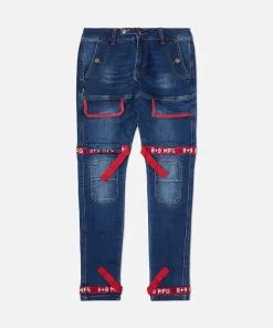 Eight & Nine (dark Blue / Red Strapped Slim Utility Wash Jean)