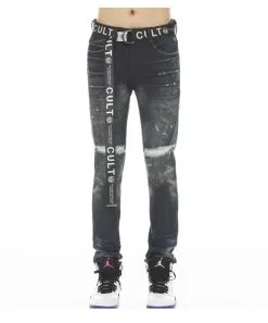 Cult Of Individuality (blue Pink Super Skinny Stretch Acai Belt Jean)