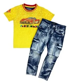 Elite Denim (kids Yellow/blue “win Short Set)