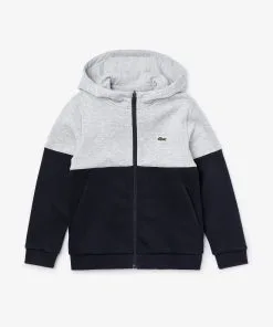 Lacoste (kids Grey/black Sport Fleece Zip Hoodie)