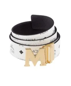 MCM (White/gold Claus M Reversible Belt In Visetos )