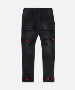 Eight & Nine (Grey /red Strapped Slim Utility Wash Jean)